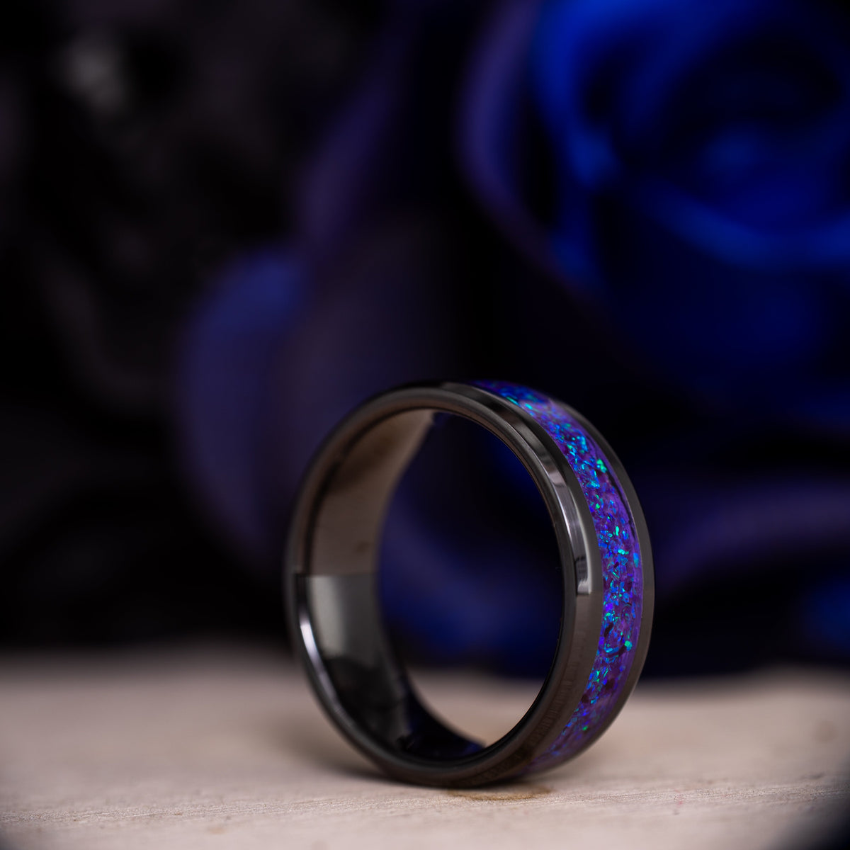 Lavender — Black Ceramic Ring — handcrafted ring detail view 3