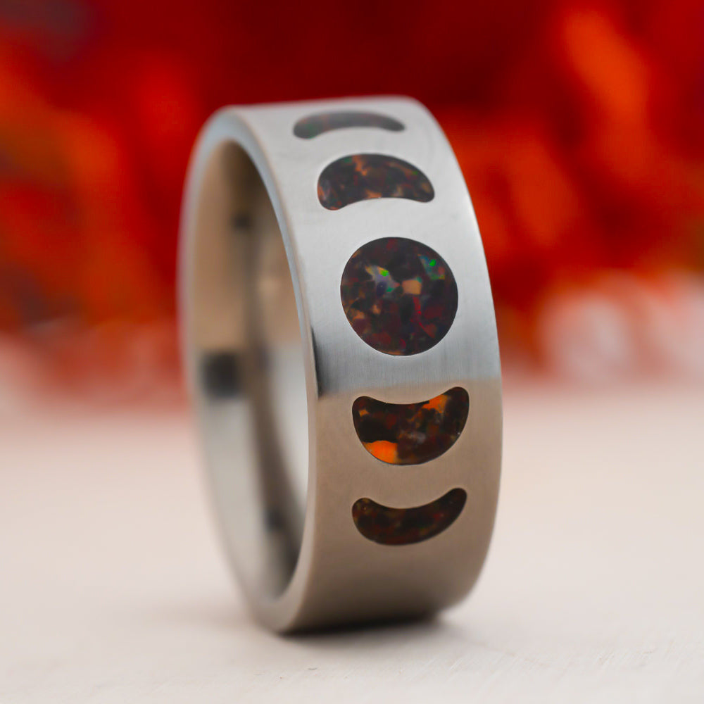 Moon Phase — Vulcan Titanium Ring — handcrafted ring detail view 3