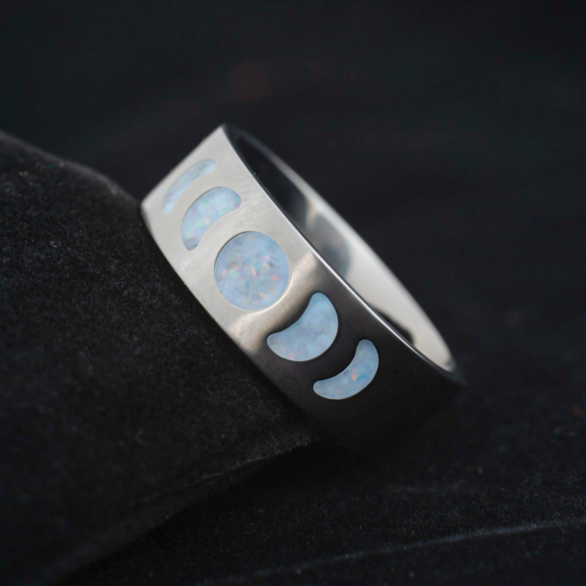Moon Phase — Frost Titanium Ring — handcrafted ring detail view 5