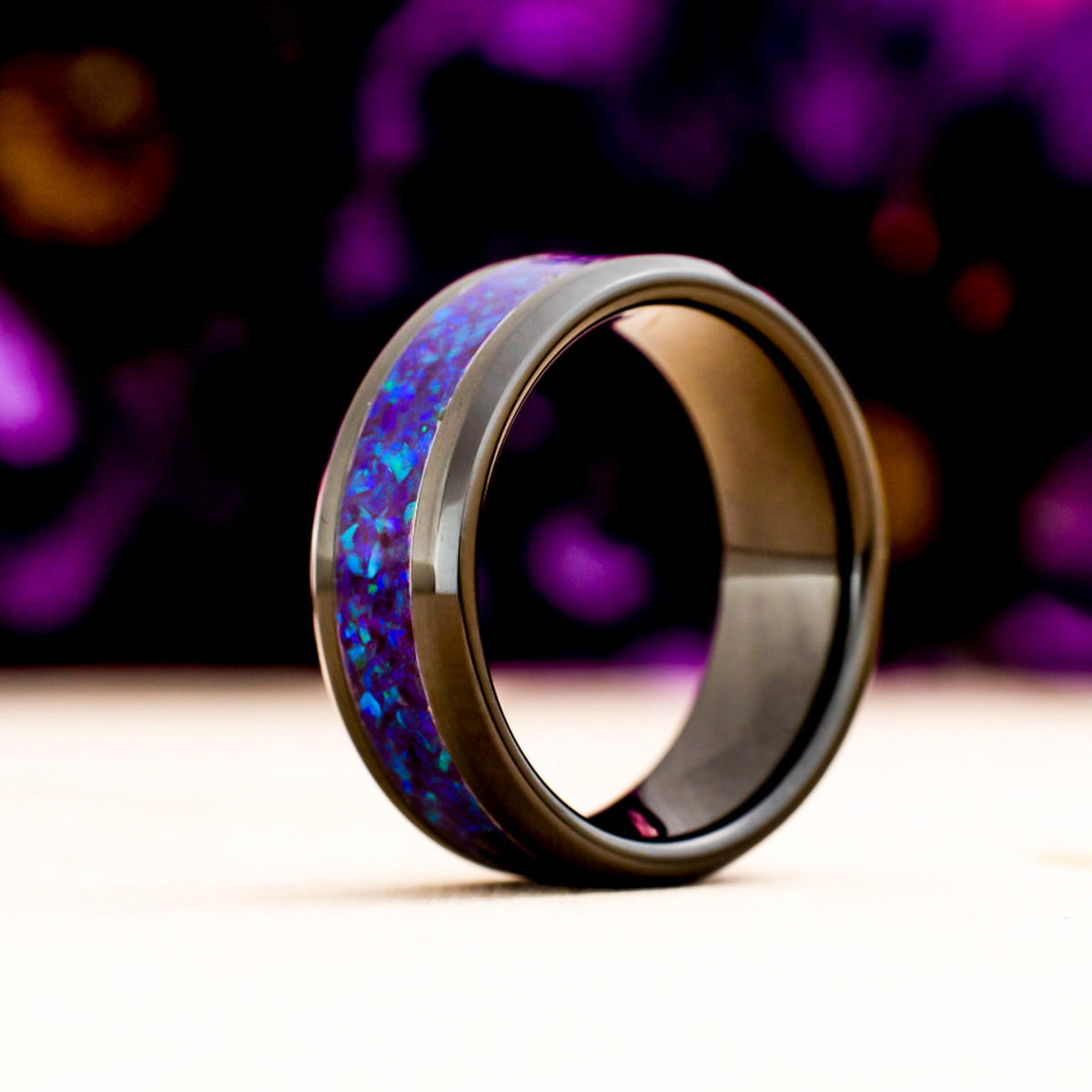 Lavender — Black Ceramic Ring — handcrafted ring detail view 5