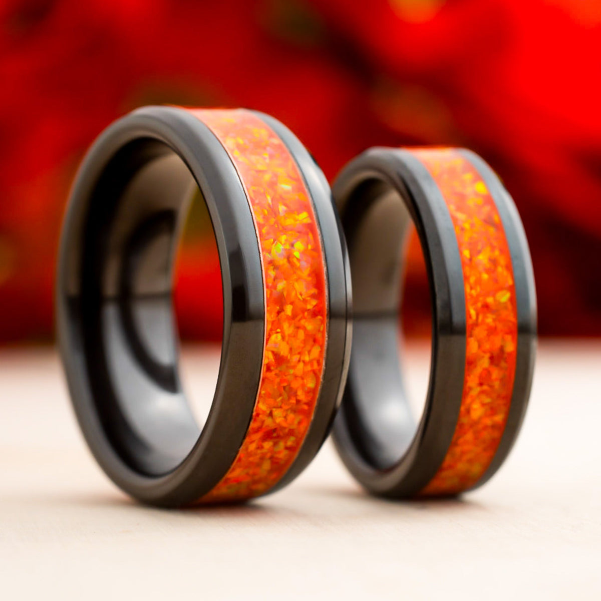 Orange — Black Ceramic Ring — handcrafted ring detail view 5
