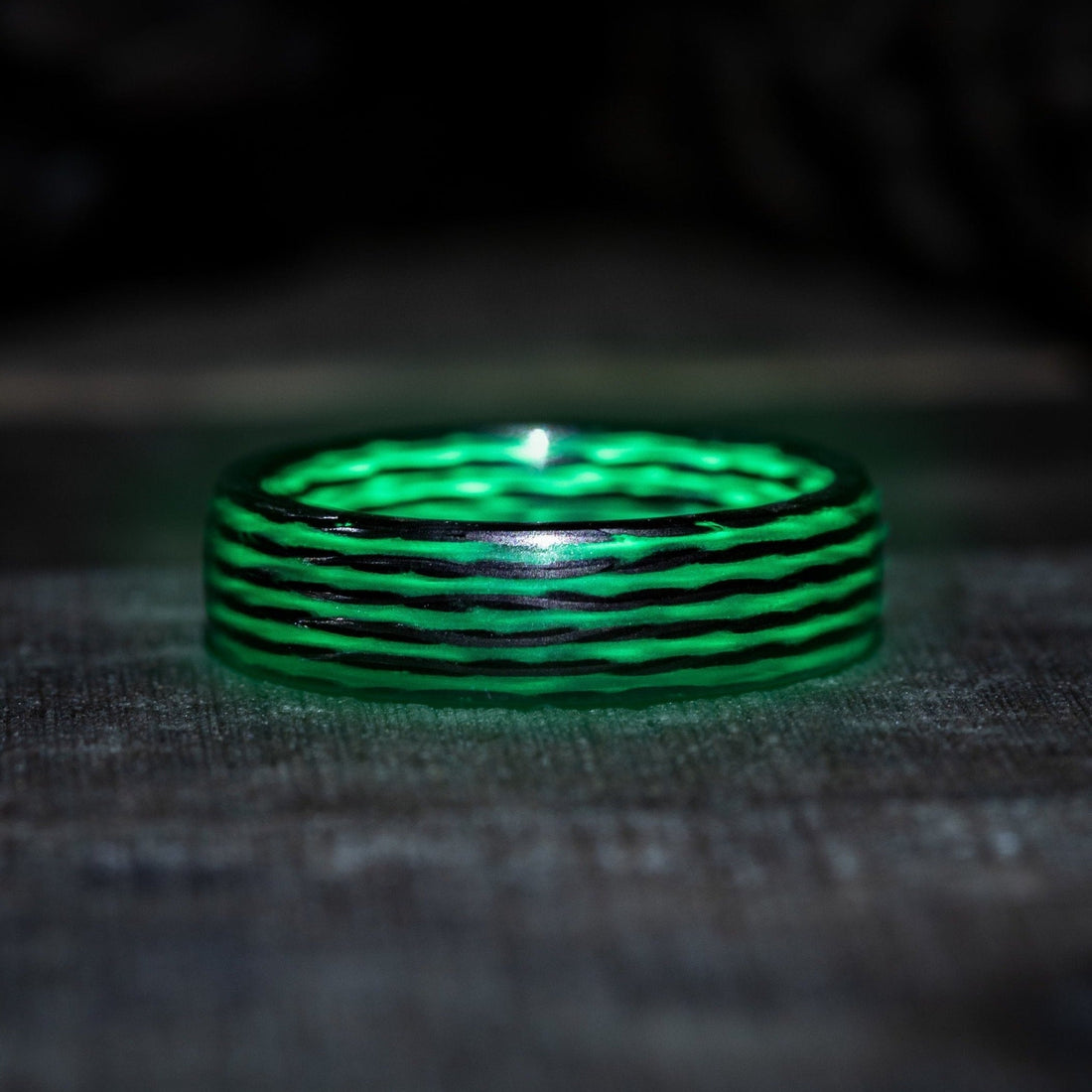 Matrix Green Carbon Fiber Glow Ring — handcrafted ring detail view 2